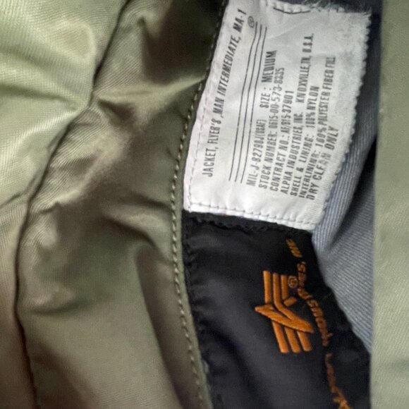 Alpha Industries MA-1 Flight Bomber Jacket - Sage Green/Orange Reversible-Unisex - Picture 9 of 13